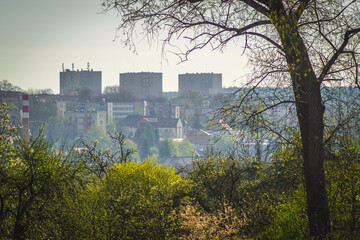 Widok na miejskie osiedle, otoczone wiosenną roślinnością © Krzysztof Rostkowski