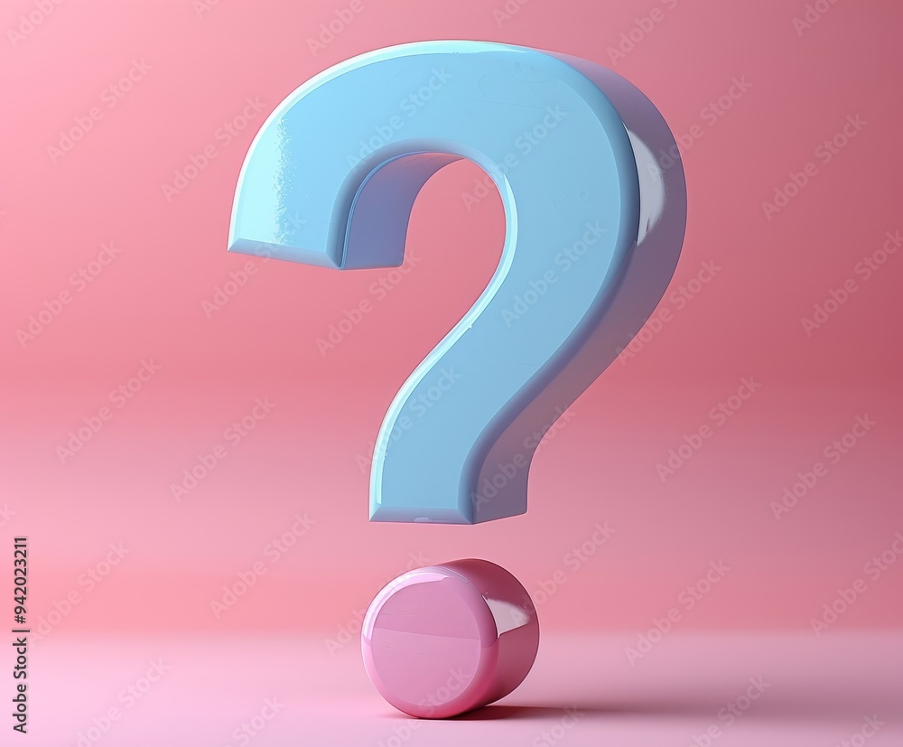 Poster 3d graphic of a question mark in pastel colors, rendered in a minimalistic style with a clean and mo