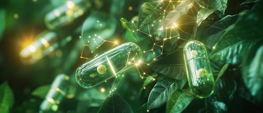 Green Pills with Connected Dots on Leaves