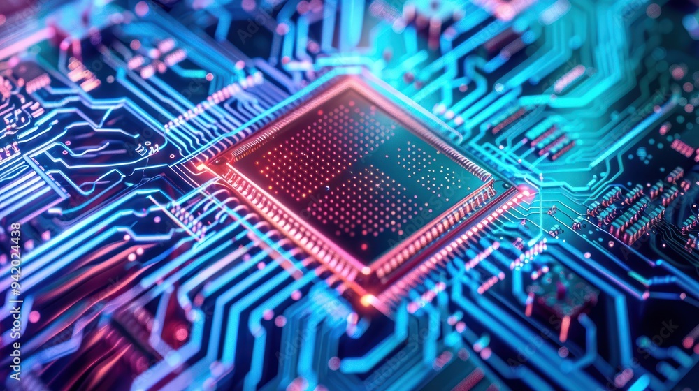 Poster circuit board with glowing processor