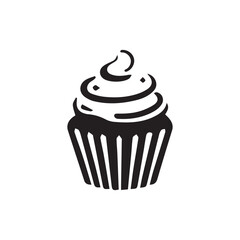 Vector muffin silhouette icon, illustration cupcake isolated on white.