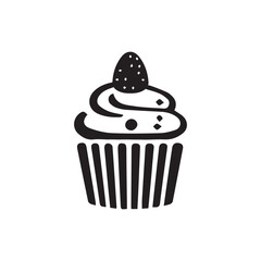 Vector muffin silhouette icon, illustration cupcake isolated on white.