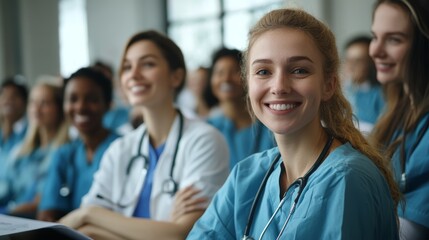 Fototapeta premium Nurses and Doctors Relaxing in Education Class - Bright Smiles and Positive Energy
