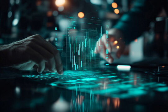 A person is typing on a computer screen with a green background