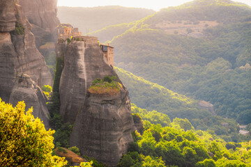 The monastery Meteora, rocky monasteries complex in Greece near Kalabaka city. Holy Monastery of...