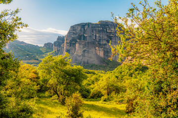 The monastery Meteora, rocky monasteries complex in Greece near Kalabaka city. Holy Monastery of Saint Nicholas Anapafsas