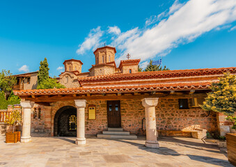 The monastery Meteora, rocky monasteries complex in Greece near Kalabaka city. Holy Monastery of Varlaam
