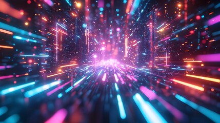 Obraz premium A dynamic background featuring vibrant neon lights and glowing effects, ideal for tech-themed designs, nightlife promotions, and energetic visuals.