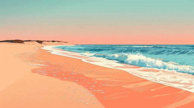 Simple 6-color illustration of Valency Beach, designed in a clean vector style with vibrant and distinct colors, perfect for modern and minimalist compositions.