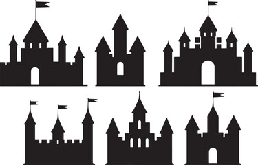 set of castle silhouette isolated on white background