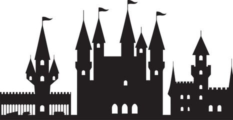 set of castle silhouette isolated on white background