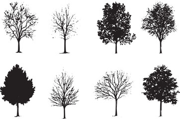 Set Trees. Hand drawn vector illustration	