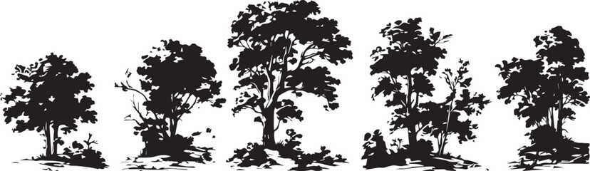 Set Trees. Hand drawn vector illustration	