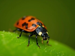 Fototapeta premium Close-Up of a Ladybird Beetle on a Green Leaf