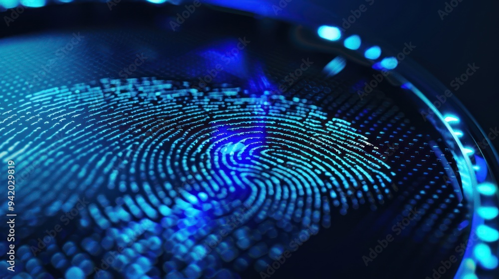 Poster digital fingerprint scan - futuristic biometric security