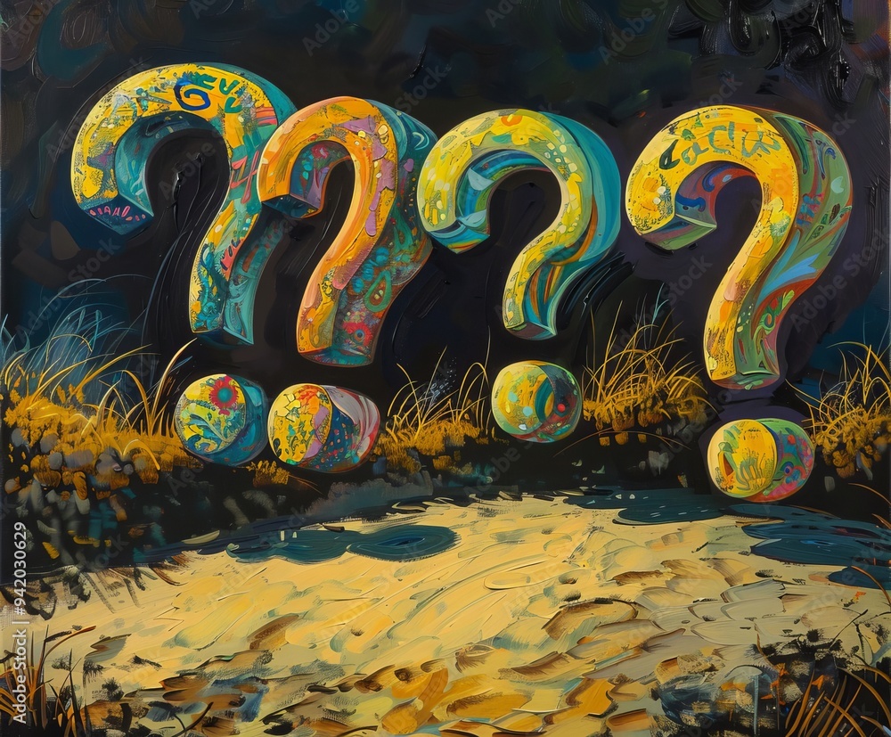 Poster question marks on a simple background for use in various contexts, rendered in a 6:5 aspect ratio fo