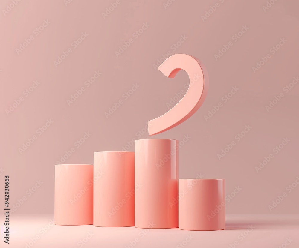 Aufkleber 3d bar graph depicting growth with last bar shaped like a question mark, against a solid color backg
