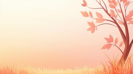 As the sun sets on a tranquil autumn day, the horizon glows with warm tones, offering plenty of text space in this beautiful illustration.