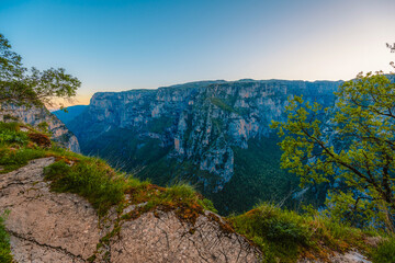 Vikos Gorge from the Oxya Viewpoint in the  national park  in Vikos-Aoos in zagori, northern Greece. Nature landscape
