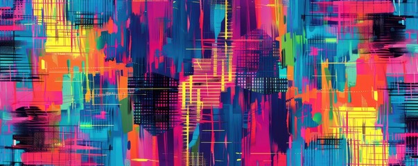 Colorful abstract digital art with various patterns.