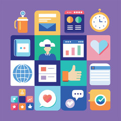 Flat design, minimalistic icons, and modern color schemes.