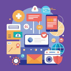 Flat design, minimalistic icons, and modern color schemes.