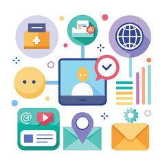 Flat design, minimalistic icons, and modern color schemes.