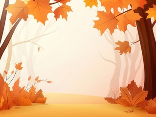 As the misty morning settled in the golden autumn forest, a tranquil scene emerged with ample space for text and illustration.