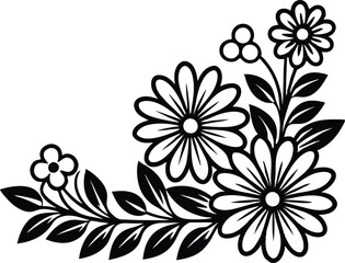 flowers corner decoration illustratilon black and white