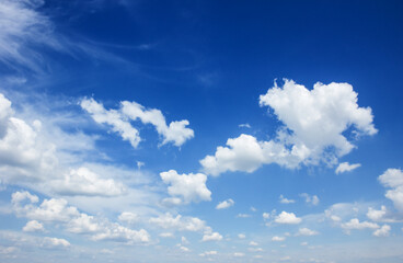 Blue sky background with puffy white clouds