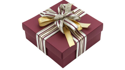 Maroon Gift Box with Striped Ribbon Bow