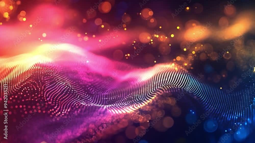 Poster colorful waves of light flow gracefully through the digital space, creating a captivating visual exp