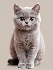 Obraz premium A cute gray kitten with large eyes sitting calmly.