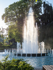 sunliit water fountain in park in Kaliningrad city