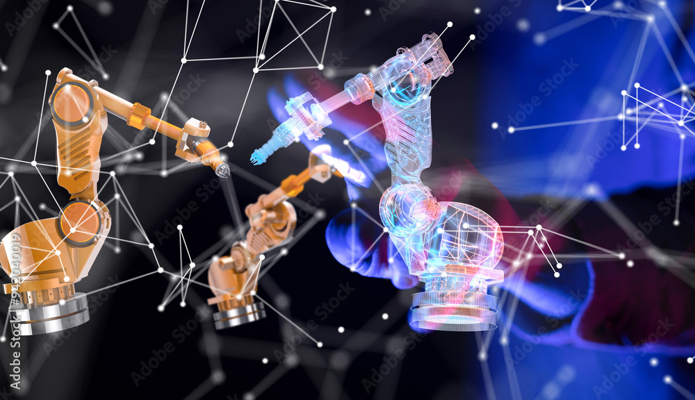 Poster neural network 3d illustration. big data and cybersecurity