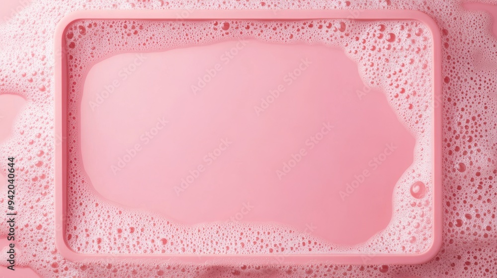 Sticker A pink surface with a foam frame creating a clean and minimalist background for product placement or design elements. It symbolizes purity, cleanliness, and a fresh start.