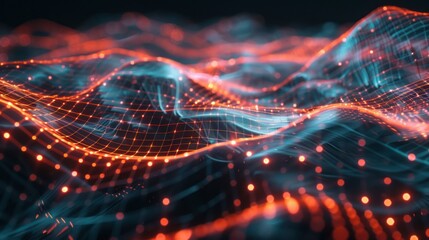 Abstract Digital Landscape with Glowing Grid
