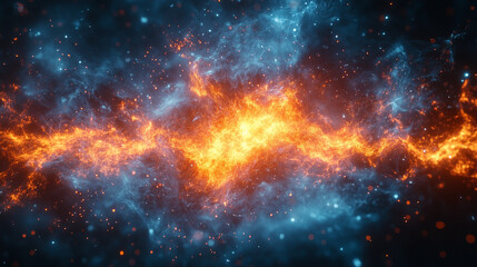 Fototapeta premium Energy splitting in a nuclear fission process, atomic particles breaking apart, releasing energy in waves