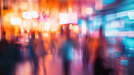 Fototapeta premium Dreamy abstract bustling nightclub with colorful neon lights and dancing crowd