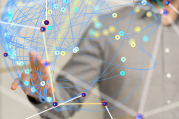 Global network. Blockchain. 3D illustration. Neural networks and artificial intelligence. Abstract