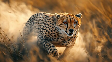 Sleek cheetah sprinting on the savannah perfect for capturing the swiftness of wild cats
