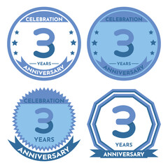 Celebration 3 Years Anniversary - Blue Seals, 4 Variations, Blue and Transparent Seals.