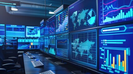 Fototapeta premium A Wall of Monitors in a Security Room