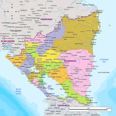 Detailed political map of Nicaragua