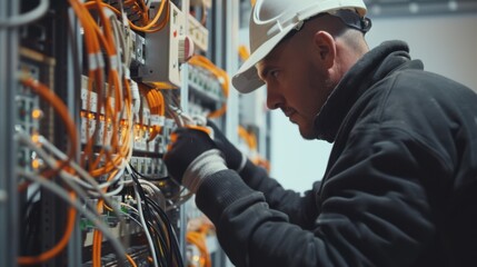 the technician fixing cables