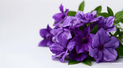 Obraz premium Bunch Purple Flowers With Green Leaves