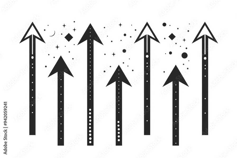 Poster Black and white image showing arrows pointing in various directions, suitable for use in presentations or illustrations