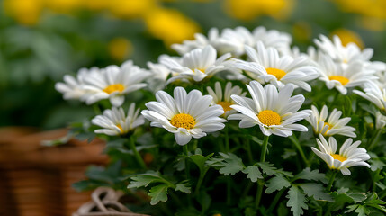 Obraz premium Bunch White And Yellow Flowers Field