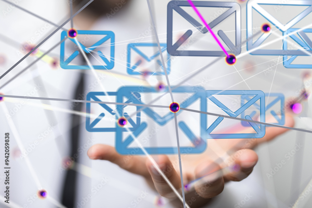 Poster mail communication support contact concept service - 3d