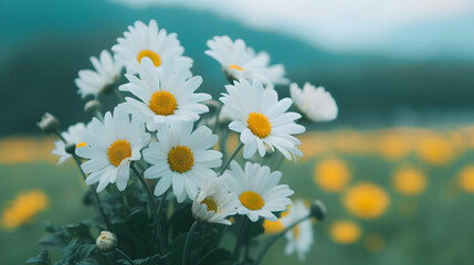 Bunch White And Yellow Flowers Field